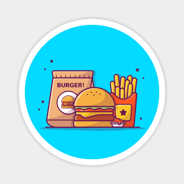 Take Away Burger, French Fries With Sauce Cartoon Magnet by Catalyst Labs